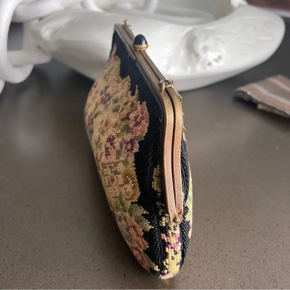 Vintage Petit Point Floral Tapestry Handbag with Chain Strap